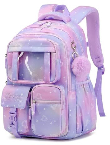 Sisipoet Cartable Fille Primaire, Sac à Dos Léger Imperméable pour Collège | Sac à Dos avec Fenêtre Transparente, Bretelles Respirantes, Bandes Réfléchissantes pour Filles de 9 à 16 ans pour les Voyages