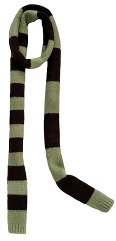 Kashmirscarf， Stickad ullhalsduk for kvinnor, flerfärgad, 180x12cm, vinter(Green)