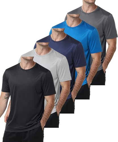 ZITY Rashguard Lot de 5 t-shirts UV à manches courtes pour homme UPF 50+ Séchage rapide Respirant T-shirt d'entraînement T-shirt de course