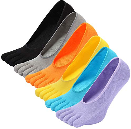 Chaussettes Orteils Femme Chaussettes à 5 doigts en Coton Protège-pieds Invisibles Socquettes Coupe Basse Hommes,36-41,Coloré-6 Paires