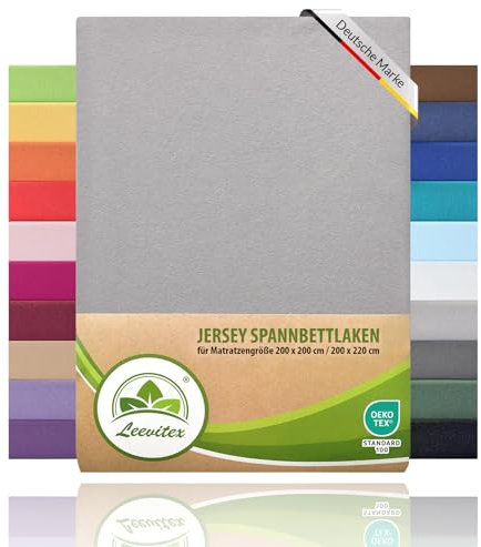 leevitex® Boxspringbett & Wasserbett Spannbettlaken | 100% Baumwolle | Markenqualität | Ökotex | 200 x 220 cm + 40 Steg - Grau