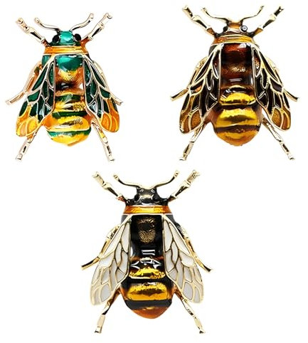 CAILI 3 pcs Broche Abeilles, Broche Goutte à Goutte Personnalisée, Broche Insecte Vintage, Accessoires Parfaits pour Hommes et Femmes (jaune + blanc + vert)