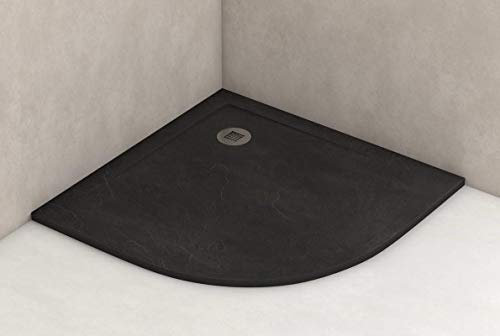 Plato ducha resina antideslizante textura pizarra Smooth Bricodomo 80x80 Semicircular Negro