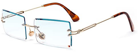 Gafas de sol con montura cuadrada ultra pequeña para mujer Hombre Gafas de sol sin montura retro con lente transparente