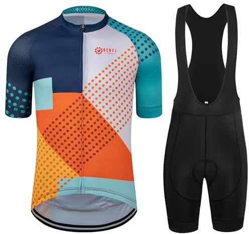 GCRFL Men's Cycling Jersey Set Road Bike Shorts Sleeves Jersey Zipper Pokcet Bib Shorts with Padded, Cycling Clothing kit Men (Navy, M)