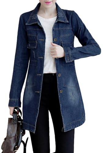 SOMTHRON Women's Distressed Denim Jeans Outfits Coat Spring Fall Retro Jeans Long Outerwear Denim Jacket(ZQ,2XL)