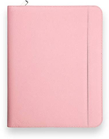 Vebon® Schreibmappe A4 groß Rom I Doppel Reißverschluss + Klemmbrett I Konferenzmappe + Laptoptasche I extra Stauraum I Schwarz Kunstleder (Pastellrosa)