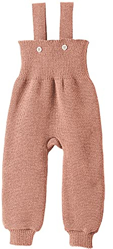 Ecoable Baby Merino Wool Pants, Organic Knit Overalls with Shoulder Straps | Warm Ribbed Trousers for Boys and Girls, Soft Winter Clothing (EU 98-104, Rose)