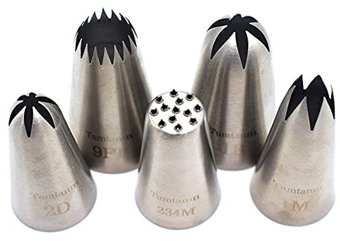 Tumtanm #2,7 m, #1B, #2D, #1M, #234M, nahtlose Edelstahl-Spritztüllen, 5 Stück, extra große Spritztüllen, Cupcake-Dekorationsset