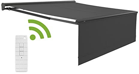 empasa Elektrische Kassettenmarkise 'Expert' Gelenkarmmarkise Markise Sonnenschutz mit manuell ausfahrbarem Volant, komplett vormontiert, in verschiedenen Größen und Farben