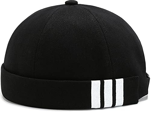 WULIQIUQIU Brimless Docker Cap for Men Sailor Cap Skullcap Beanie Hat(Black)