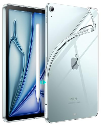 JETech Custodia per iPad Air 11-Pollici M4/M3/M2 (2026/2025/2024), iPad Air 5/4 (10.9-Pollici, 2022/2020), Cover Sottile Trasparente in Morbido TPU, Supporto Pencil Pro/2a Ricarica (Trasparente)