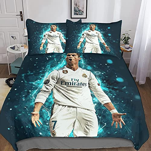 Zbeiba Bettwäsche 135x200 cm,Fußball Star Bettwäsche Set für Fans der Cristino Ronaldo Erwachsene Kinder Kissenbezug Bettbezug mit 3D Gedruckt Motiv(#5,135x200+2 * 50x75)