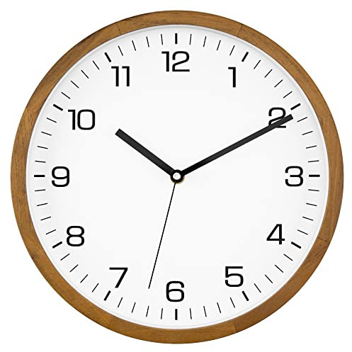 Foxtop Wanduhr Holz 30cm Ohne Tickgeräusche - Große Lautlose Holzuhr mit Modernem Design Leicht Ablesbare Wanduhr für Wohnzimmer, Küche, Schlafzimmer, Büro & Schule Leise Quarzuhr