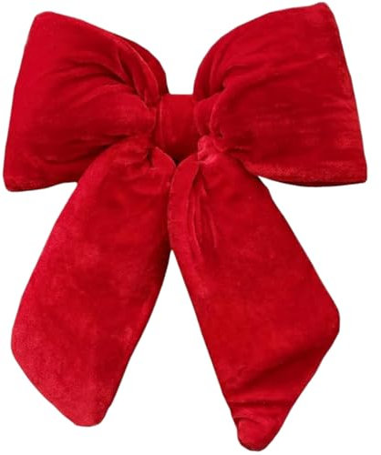 Generico Fiocco di Natale in Velluto Rosso Imbottito Decorazione Puntale Albero di Natale Fuori Porta Coccarda Ghirlanda addobbo Natalizio (30 cm)