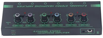 Headphone Amplifier 6 Channel Metal Stereo Audio Amplifier,Ultra-Compact Stereo Headphone Amp,Mini Earphone Splitter with Power Cable,Mini Signal Splitter for Mic