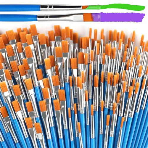 Halobios 100-teiliges Pinselset, 50 Flache und 50 runde Nylon Acrylfarben Pinsel für Erwachsene und Kinder, eignen Sich für Ölgemälde, Aquarell, Körpermalerei, Keramikmalerei und Künstlerbedarf.