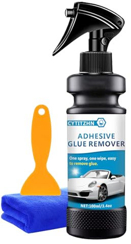 CYTITZHN Juego de spray removedor de adhesivo para calcomanías de coche, incluye 1 raspador de hoja de afeitar de plástico y 1 toalla, elimina rápidamente los residuos adhesivos, calcomanías,