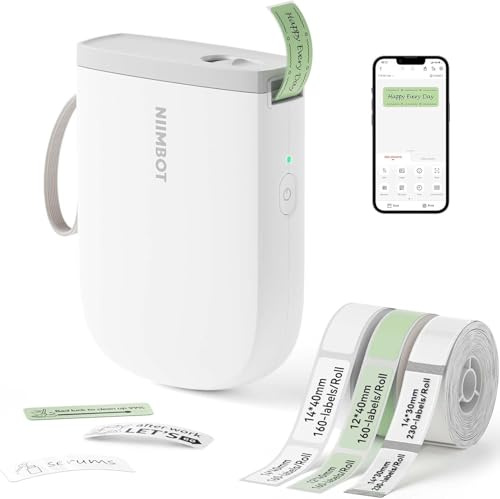NIIMBOT D11 Etichettatrice con 3 rotolo Etichette, Stampante per etichette Bluetooth 300 DPI, Stampante termica portatile, macchina per adesivi per organizzare casa ufficio scuola, Bianca