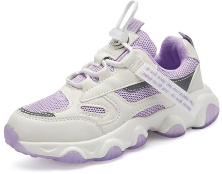 RTOUNT Girls Purple Trainers for Boys School Walking Tennis Shoes for Big Kid Running Adjustable Strap Sneakers Size 3 Child