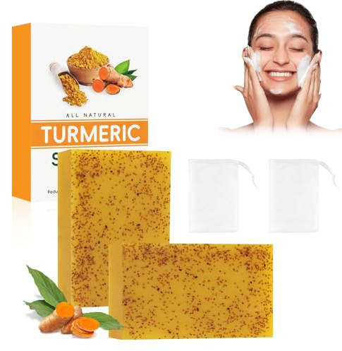 Savon Éclaircissant Au Curcuma,Naturel Au Curcuma,Nettoyage en Profondeur de la Peau,pour le Visage et le Corps Hydratant (2 Pièces)