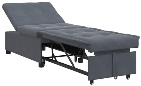 vidaXL Soffsäng Mörkgrå 194 x 67 x 82 cm Sammet | Växlar enkelt mellan soffa, säng och recliner, Lätt att göra om till säng för att sova eller koppla av,