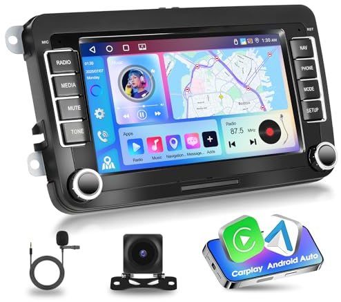 Motorsi Radio Estéreo 4+64G para VW Passat, Golf, Touran, Polo, Skoda, Seat Altea, Android 15 Autorradio de 1 DIN y 7’’ con Bluetooth 5.0, iOS Carplay, Android Auto, EQ, GPS, WiFi, Dab