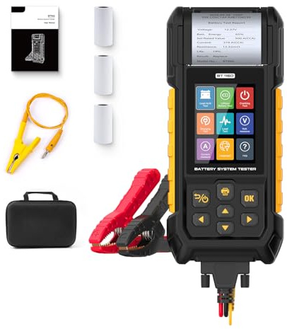 Autobatterietester 12V 24V Lasttester, Autobatterie Tester 30–2000 CCA mit Drucker unterstütztLithiumbatterie Generatorprüfer für Kraftfahrzeuge Digitaler Autobatterieanalysator fü LKW ATV Auto Boot
