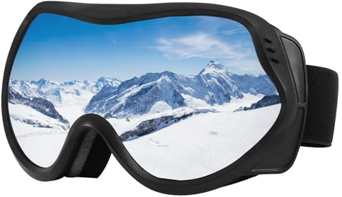 SPEEDEVE Occhiali da Sci Maschera da Snowboard OTG Protezione UV Anti-Nebbia da Donna&Uomo,Nero/Argento (VLT18%)