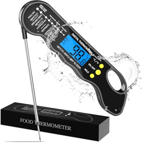 TRAUSI Instant Read Meat Thermometer, Fast & Accurate Digital Food Thermometer with Backlight, Waterproof & Magnet for Grilling, Cooking, BBQ, Smoker, Baking, and Candy Making