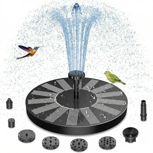 Fuente Solar para Exterior 1.5W Mejorada con 6 Efectos de Chorro y 4 Varillas de Soporte, Fuente Flotante para Jardín, Estanque, Baño de Aves