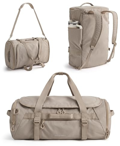 BAGSMART 4-in-1 Reisetasche Herren, 40L Sporttasche mit Schuhfach und Nassfach, Wasserabweisende Travel Duffle Bag mit Rucksack, Schwimmtasche Fitnesstasche für Reisen, Fitness, Sport Kamel