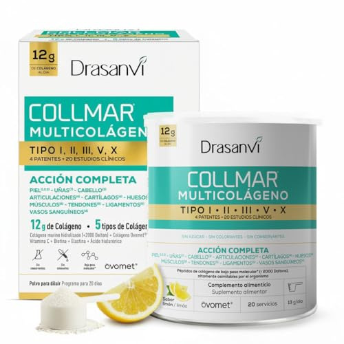 Multi Colágeno Complex Hidrolizado Marino con Ácido Hialurónico, Vitamina C, Biotina y Magnesio | Colágeno Tipos I, II, III, V y X | 12gr colágeno/día para Piel, Cabello y Articulaciones | Sabor Limón