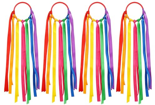 glonest 4 Pcs Gymnastics Ribbon Set, Rainbow Dance Ribbons with Wooden Ring, Colourful Streamers for Rhythmic Gymnastics, Sensory Play, Party Favors and Talent Show Activities