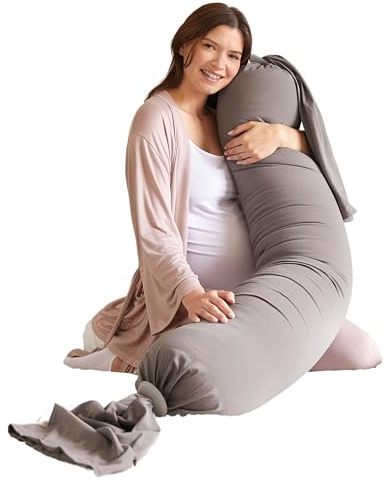 bbhugme Adjustable Pregnancy Pillow – Full Body Support for Side Sleeping - Adjustable Firmness and Shape - Supports Back, Legs, Belly, HIPS for Pregnant Women - Removable Cover - Stone