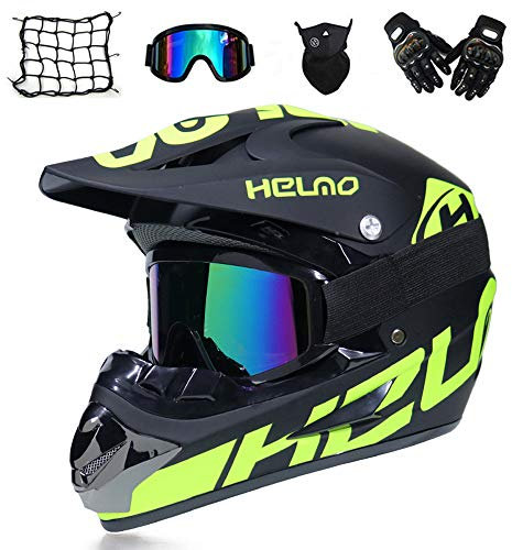 MRDEAR Nero Casco da Motocross/ Occhiali/ Guanti/ Passamontagna/ Rete Elastica Moto, Adulto Casco Enduro MTB Integrale Moto Cross Offroad Downhill Sport per Donna Uomo,S