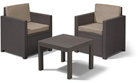 Allibert by Keter Balkonmöbel Set Victoria Balcony, braun/taupe, 3tlg., inkl. Sitz- und Rückenkissen, Kunststoff, flache Rattanoptik