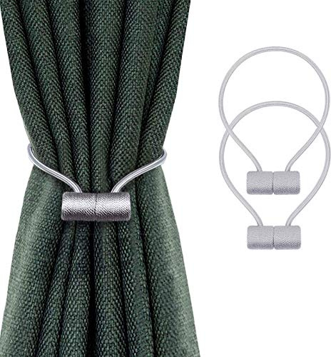 SUOXU 2 stycken magnetiska gardinbindningar, gardinklämma snöre, gardinvävklämma, används för hemmakontor kafé dekorativt spänne, behöver inte perforera magnetiskt snäppgardinband (grå)