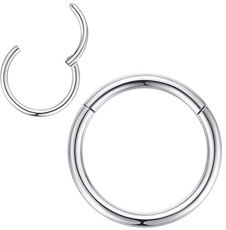 14g Hoop Nose Rings for Men and Women - 12mm Nose Hoop, 14 Gauge Silver Septum Clicker Hinged Ring - 316L Surgical Steel Silver Body Piercing Earrings for Cartilage, Helix, Ear Lobe, Daith, Rook