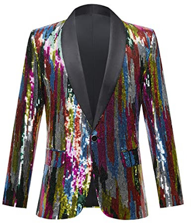 PYJTRL Blazer da uomo verde blu oro foglie modello paillettes, Striscia, 3XL