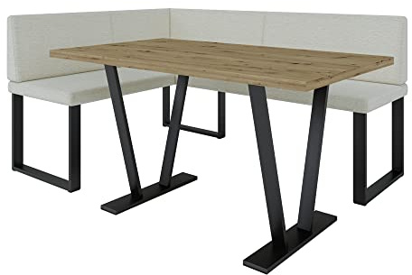 Akiko Banc d'angle en métal avec table – Banc d'angle pour votre salle à manger, cuisine moderne, coin salon, coin repas. Parfait pour la cuisine, le bureau et la réception. Finition solide et solide