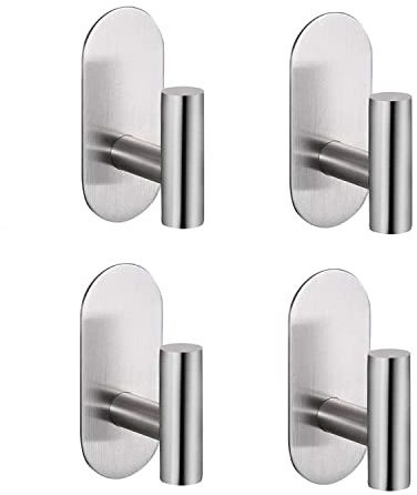 Ganchos Adhesivos para Pared 4 Piezas-XINGLO-Gancho Pared Sin Taladro Gancho Acero Inoxidable SUS304, Soporte Toallas sin Taladro, Colgador para Baño Cocina Albornoz Ropas Trapos, (Plata)