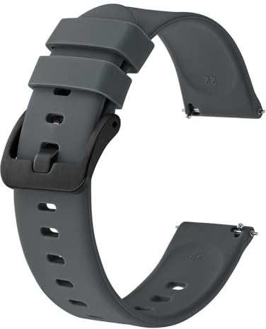 BISONSTRAP Silikon Uhrenarmband, Leichtgewicht Uhrenarmbänder mit Schnellverschluss, 20mm, Grau mit Schwarzer Schnalle
