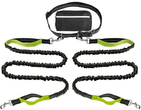 Freihändig Joggingleine Hunde, Haustier Reflektierend Laufleine mit Reißverschlusstasche und doppelt gepolsterten Griffen zum Laufen, Spazierengehen, Joggen