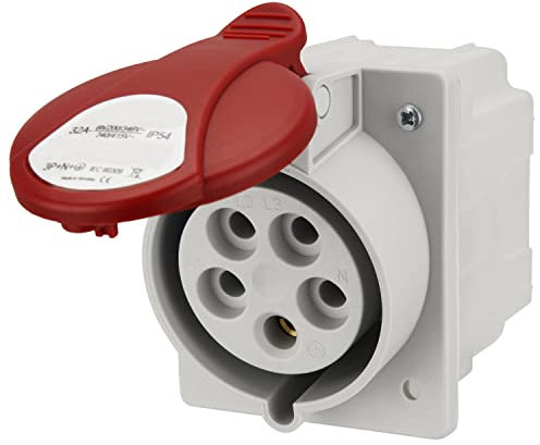 Industrie CEE Einbausteckdose IP54, Einbaudose, 32A 5P, gewinkelt