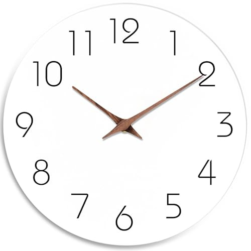 Mosewa Wall Clock Battery Operated 8 Inch White Silent Non Ticking Simple Minimalist Wooden Decorative for Kitchen Bathroom Bedroom Living Room Office