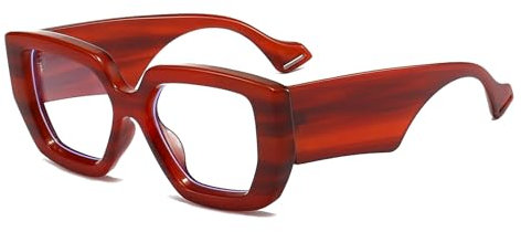 LJCZKA übergroß Blaulichtfilter Brille Quadratisch Damen Herren, Eckig Brille Ohne Stärke Dicker Rahmen Anti-Müdigkeit für PC, TV und Handy