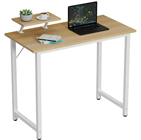 Utlenianie Schreibtisch Klein, PC Tisch Mit Monitorständer, 80x40x75cm Gaming Tisch Computertisch,Laptoptisch für Zuhause Büro und Wohnzimmer(beige-B)
