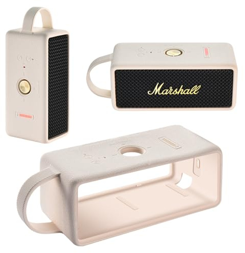 Yaowanguan Silikonhülle für Marshall Emberton III Bluetooth Tragbarer Lautsprecher,Marshall 3rd Tragbare Reisehülle Schutzhülle Tragetasche mit Griff(Cream)