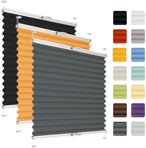 Fenster Plissee ohne Bohren zum Kleben auf Rahmen - Thermo Plisseerollo Innen - Rollo Jalousie, auf den Fensterrahmen, Faltrollo, Sichtschutz, Blickdicht, für Fenster & Tür - Grafit, 55 x 120 cm